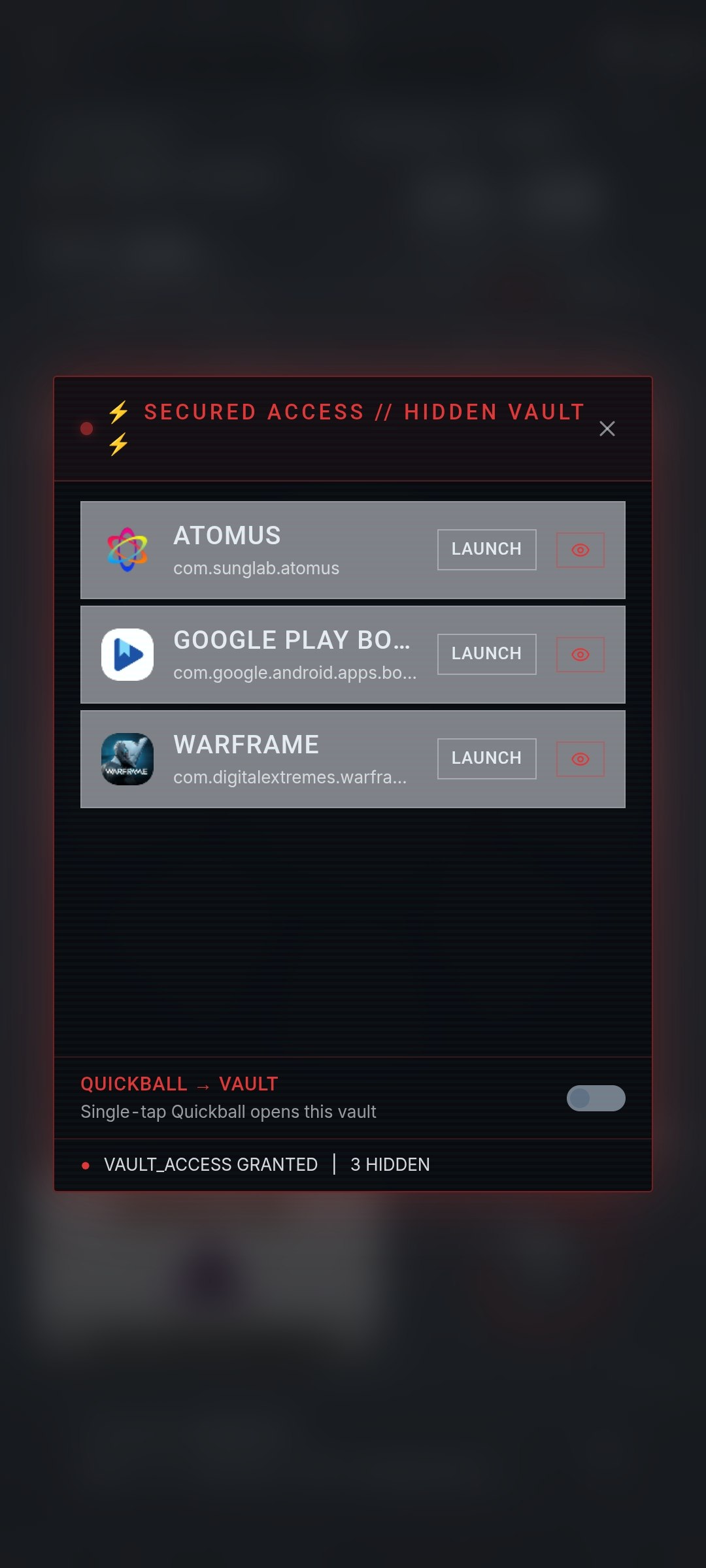 Encrypted Hidden Applications Vault Interface